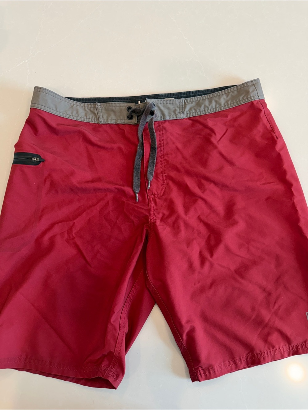 Tavik Red Swim Board Shorts with Gray Waistband